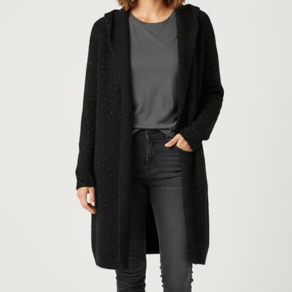 Liz Claiborne Sweaters - Liz Claiborne Sparkly Black Knit Open-Front Long Wool Blend Duster Cardigan L